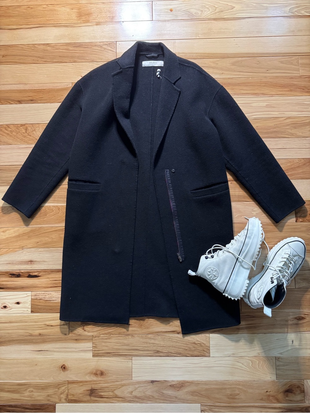 Women’s Zara Black Wool-Blend Overcoat -